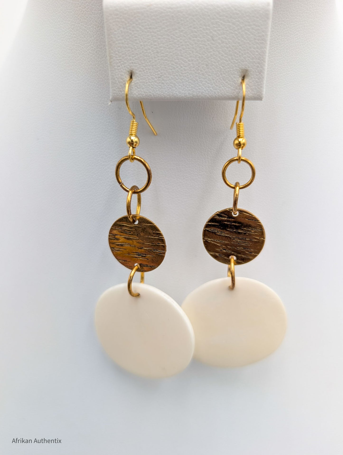 handmade bone and brass African disc earrings from Afrikan Authentix