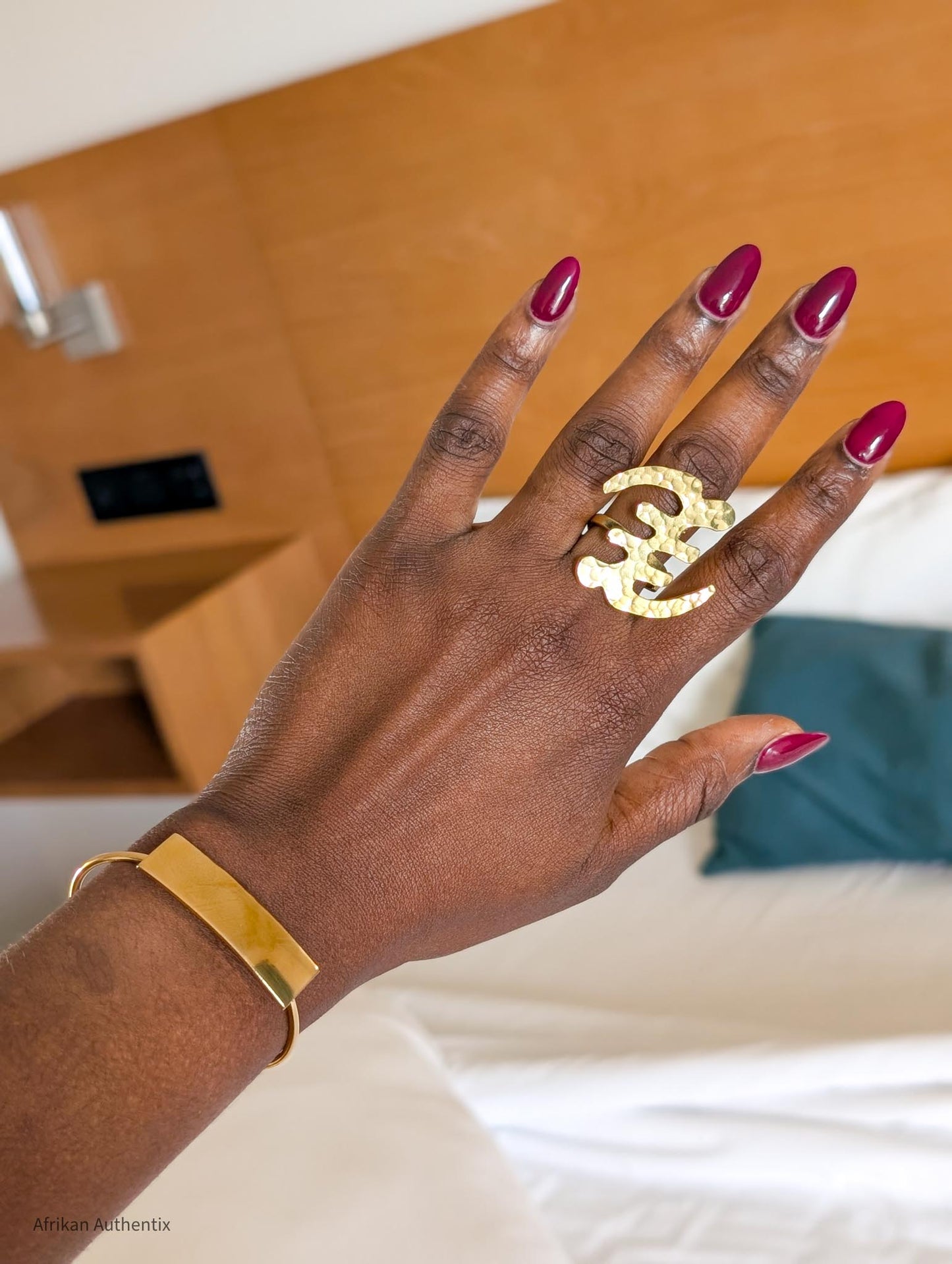 Gye Nyame Brass Statement Ring – Adjustable Handmade Ring from Ghana
