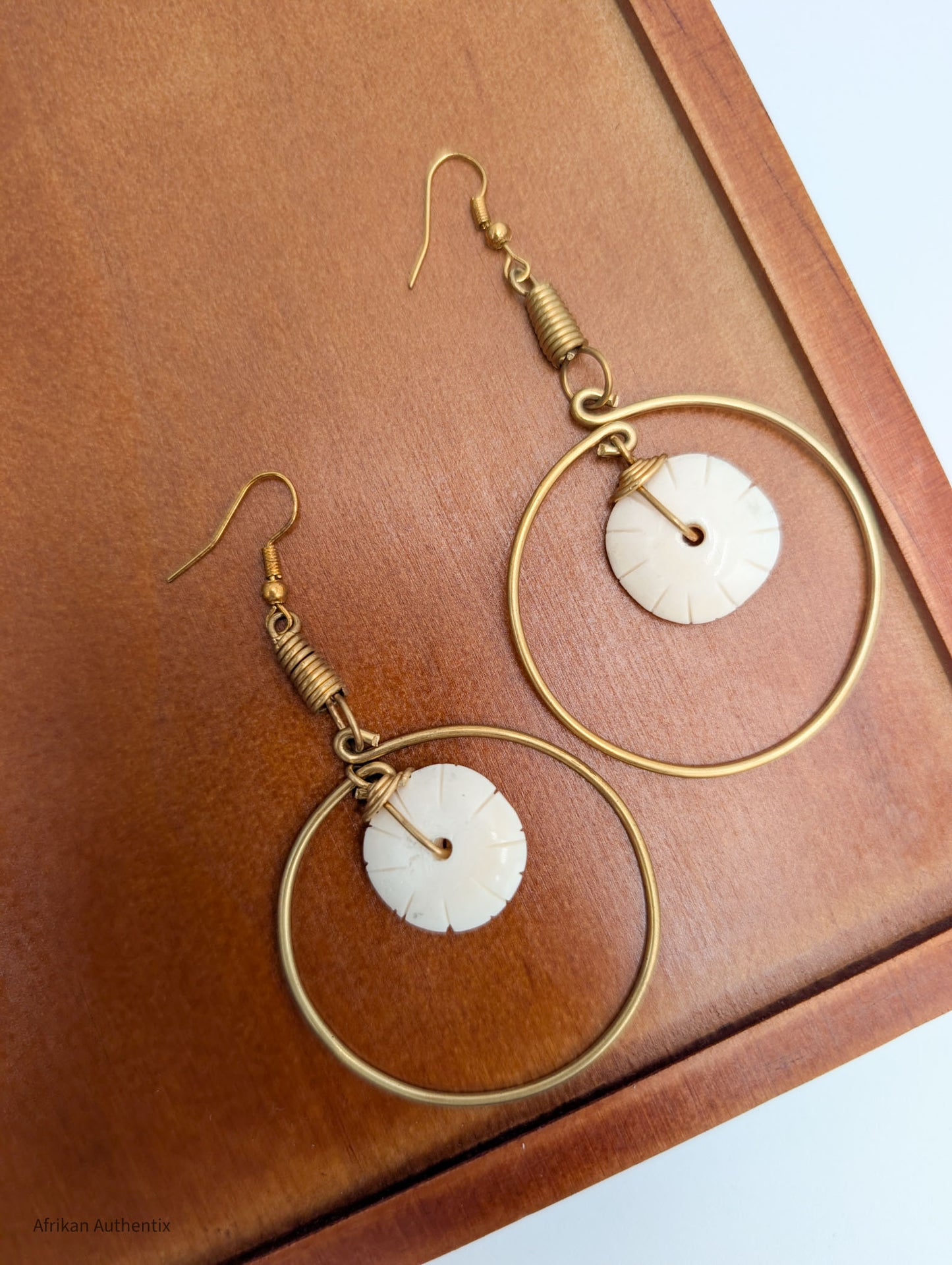 Brass and bone earrings