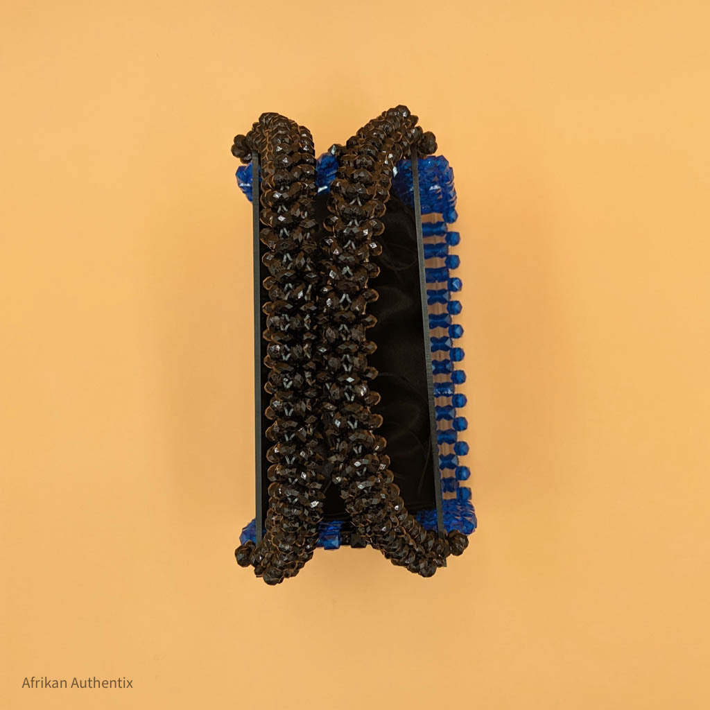 Black and Royal Blue Beaded Bag | Farida