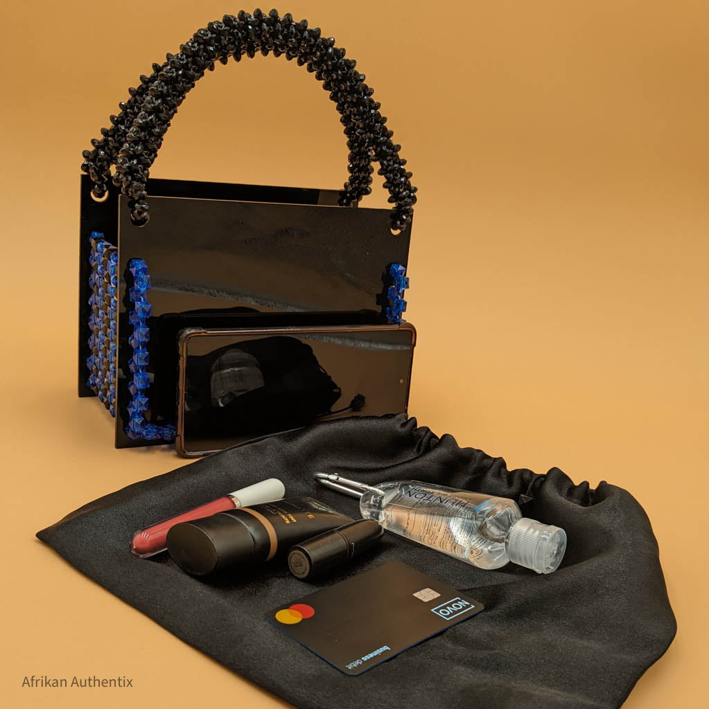 Black and Royal Blue Beaded Bag | Farida