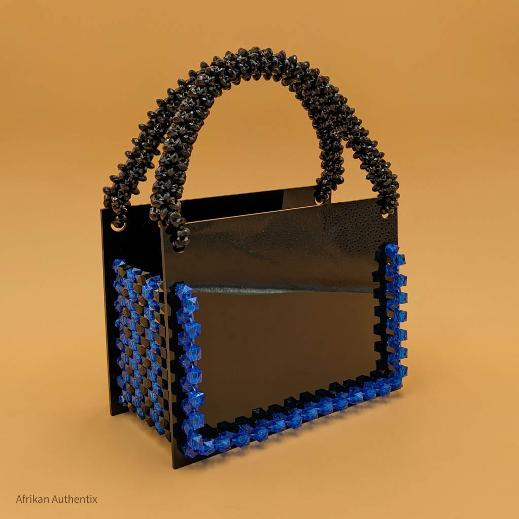 Black and Royal Blue Beaded Bag | Farida