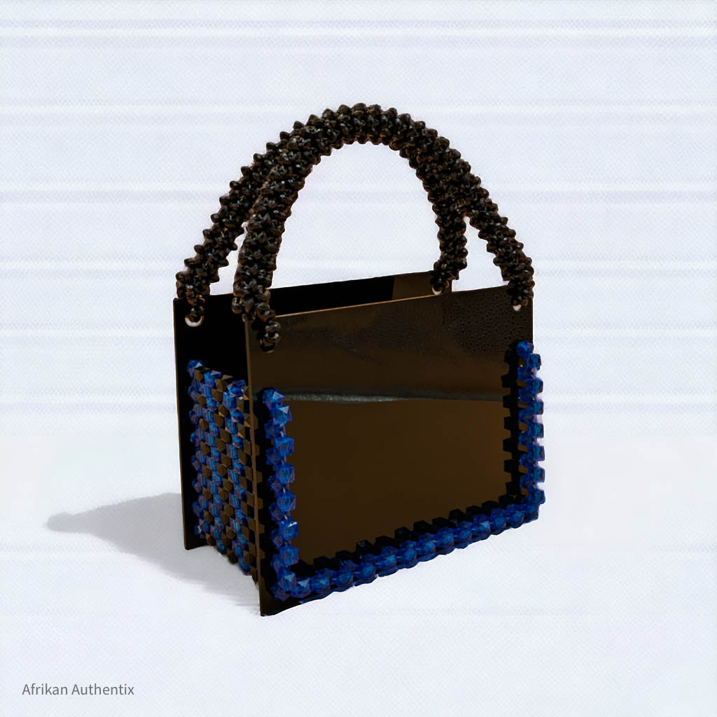 Black and Royal Blue Beaded Bag | Farida