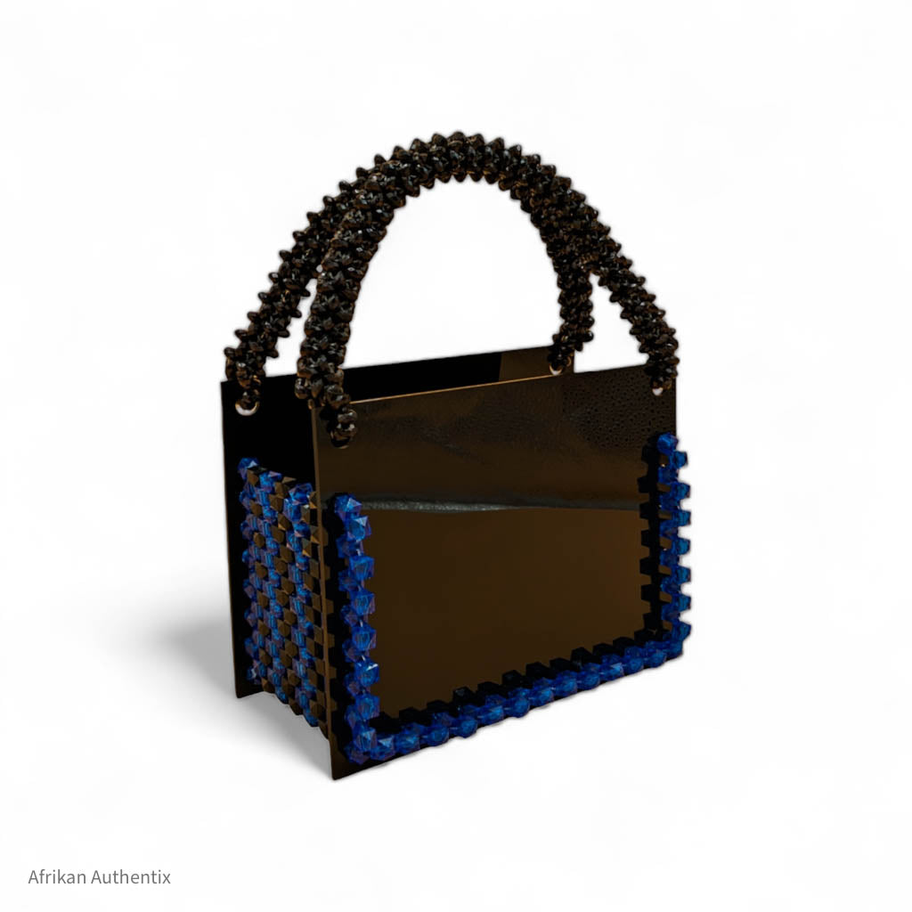 Black and Royal Blue Beaded Bag | Farida