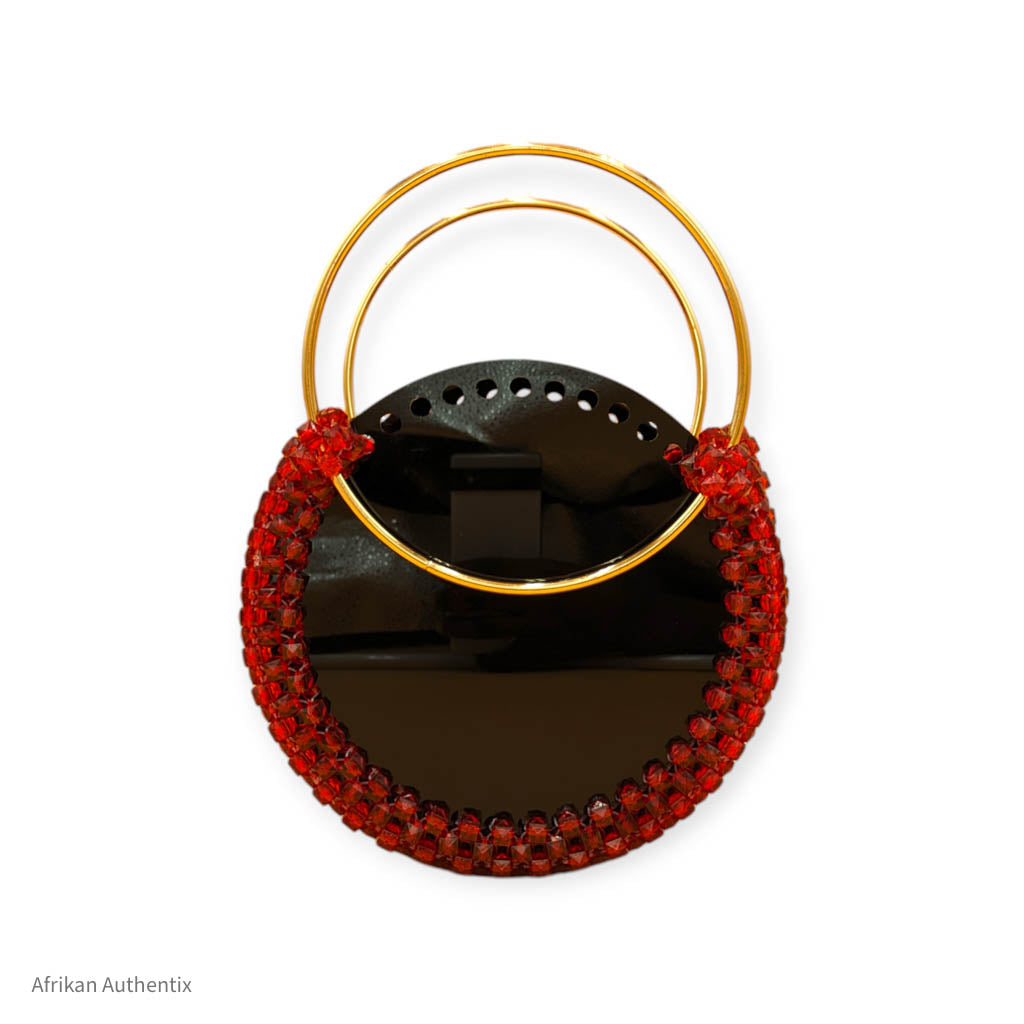 Black and Red Beaded Bag with Gold Handle| Nia