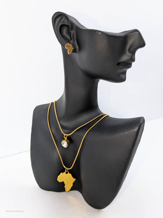 18k Gold-tone Africa Map Necklace Set
