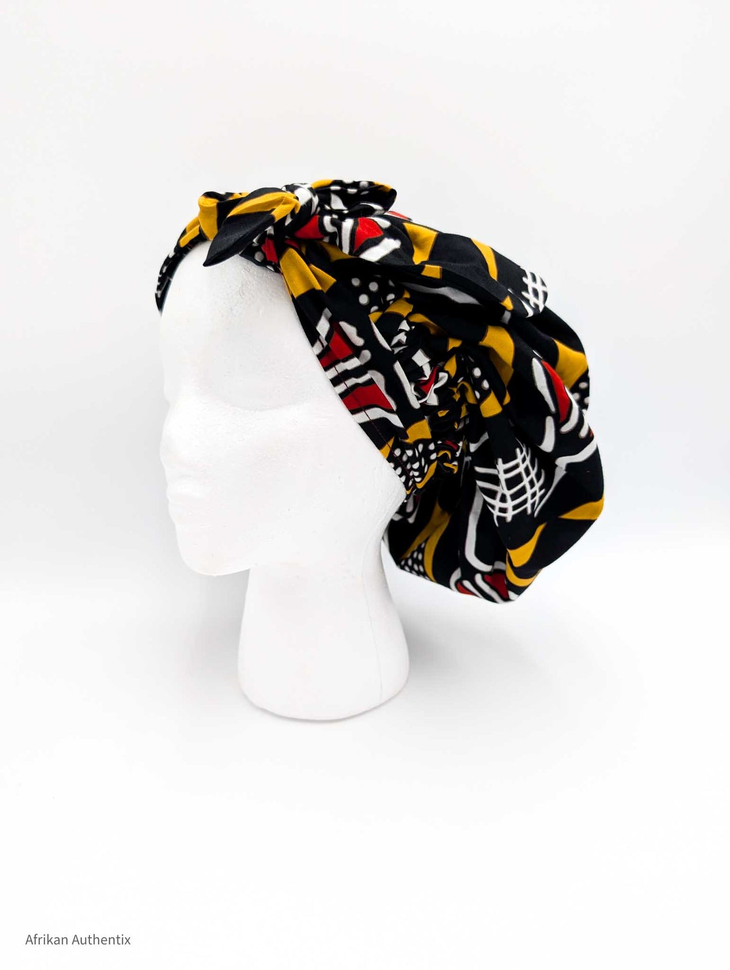 Seraya Mudcloth Black Satin-Lined Hair Bonnet