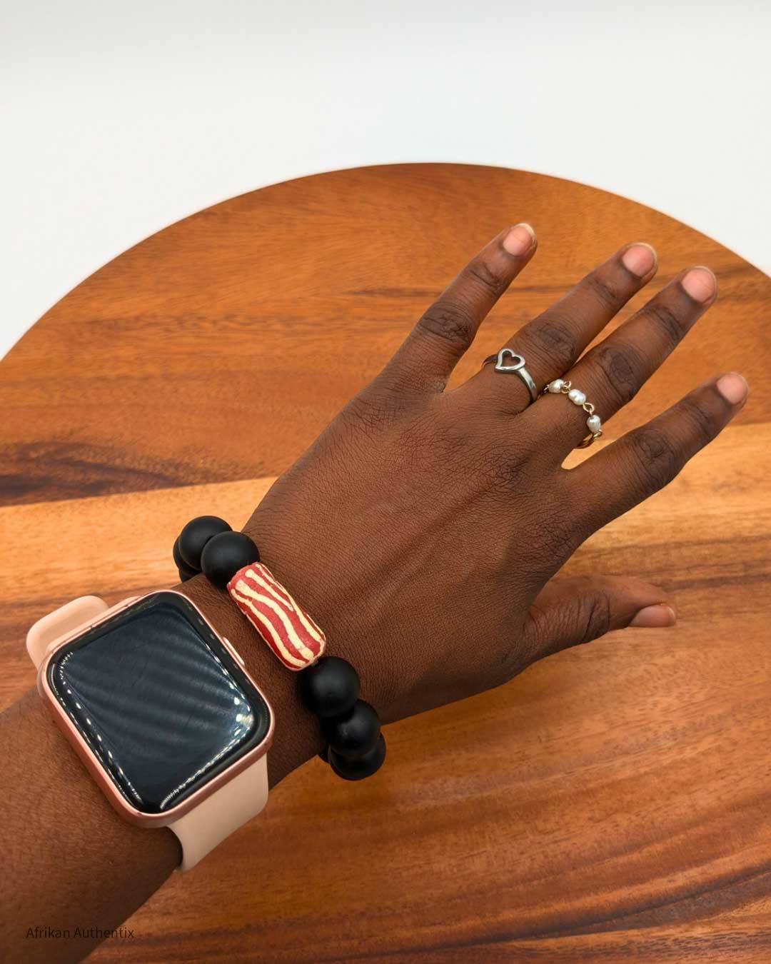 Unisex Black Onyx Beads Bracelet - Red