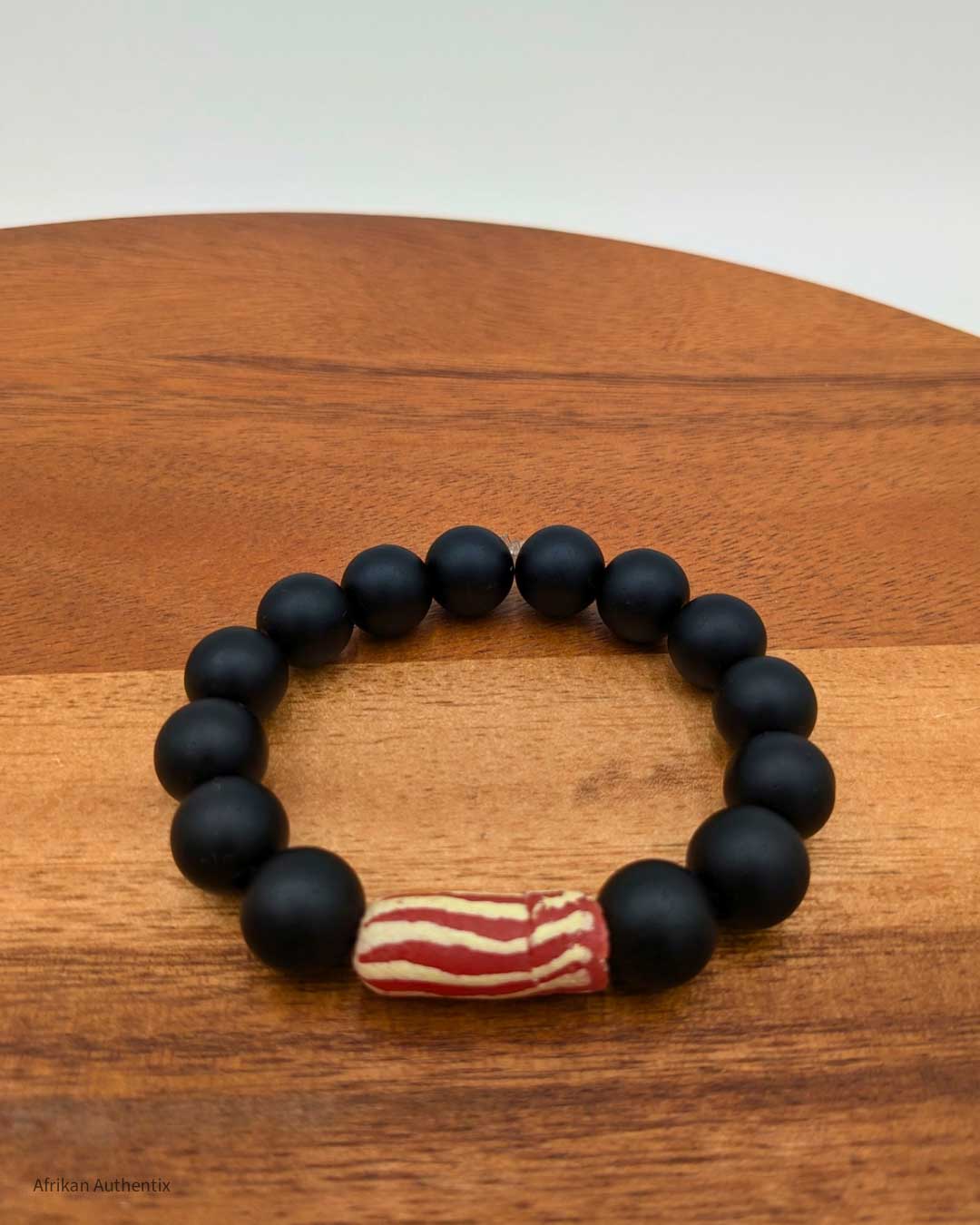 Unisex Black Onyx Beads Bracelet - Red