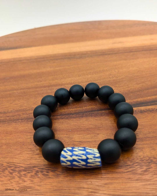 Unisex Black Onyx Beads Bracelet - Blue