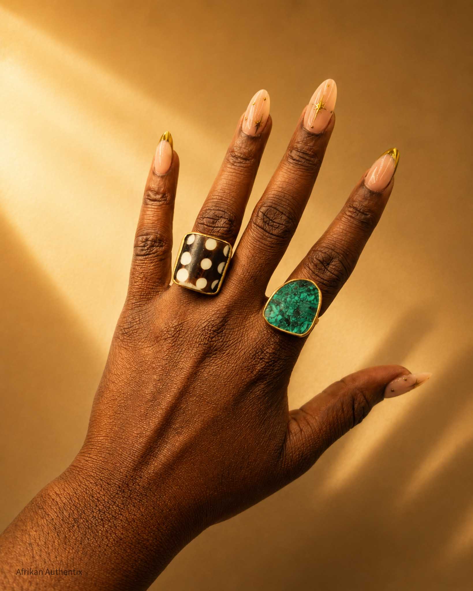 Malachite and Cow ring set