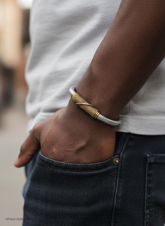 Men’s aluminium cuff Bracelet with brass wire wrap