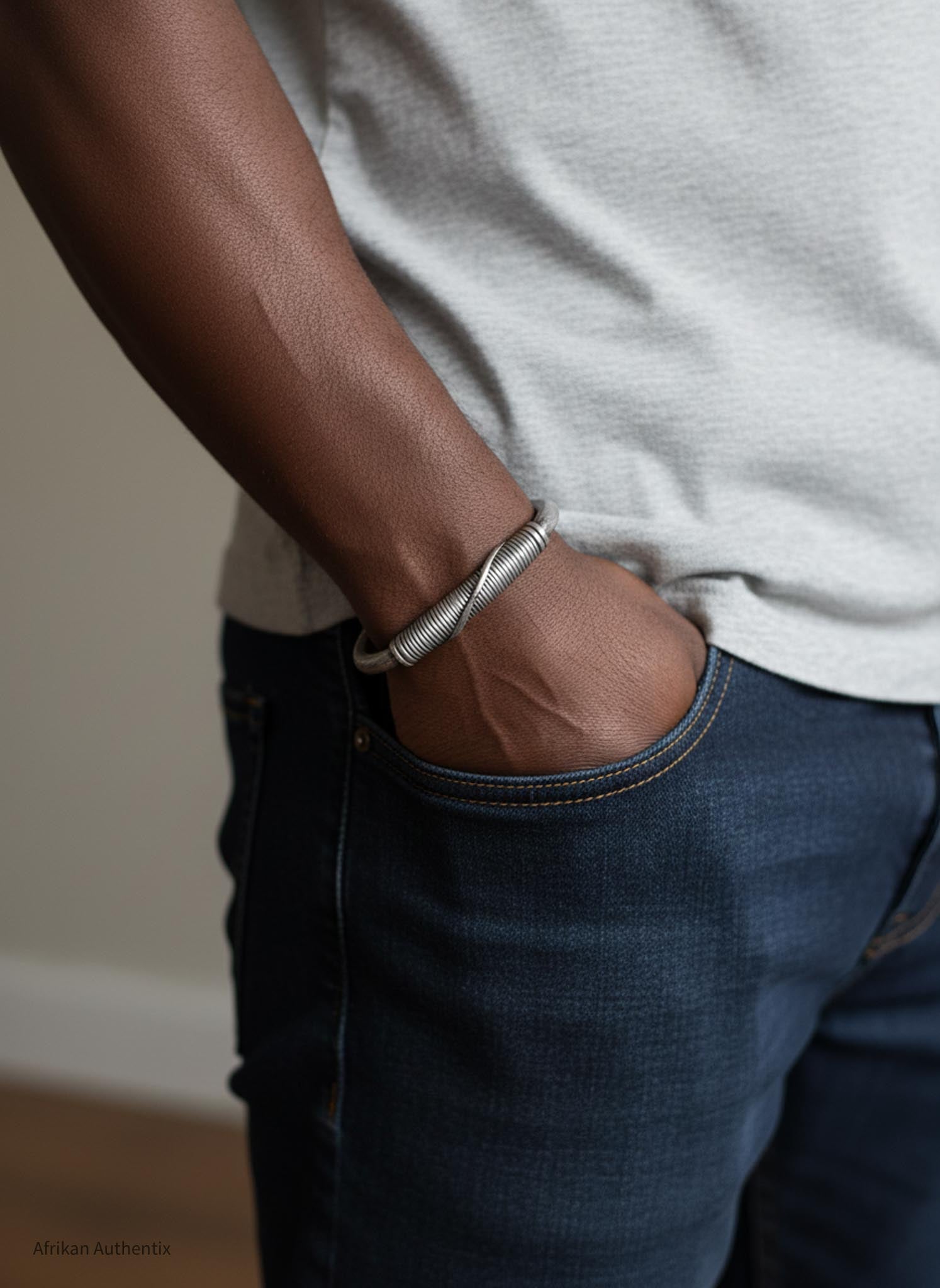 Men’s aluminium cuff Bracelet with alumium wire wrap