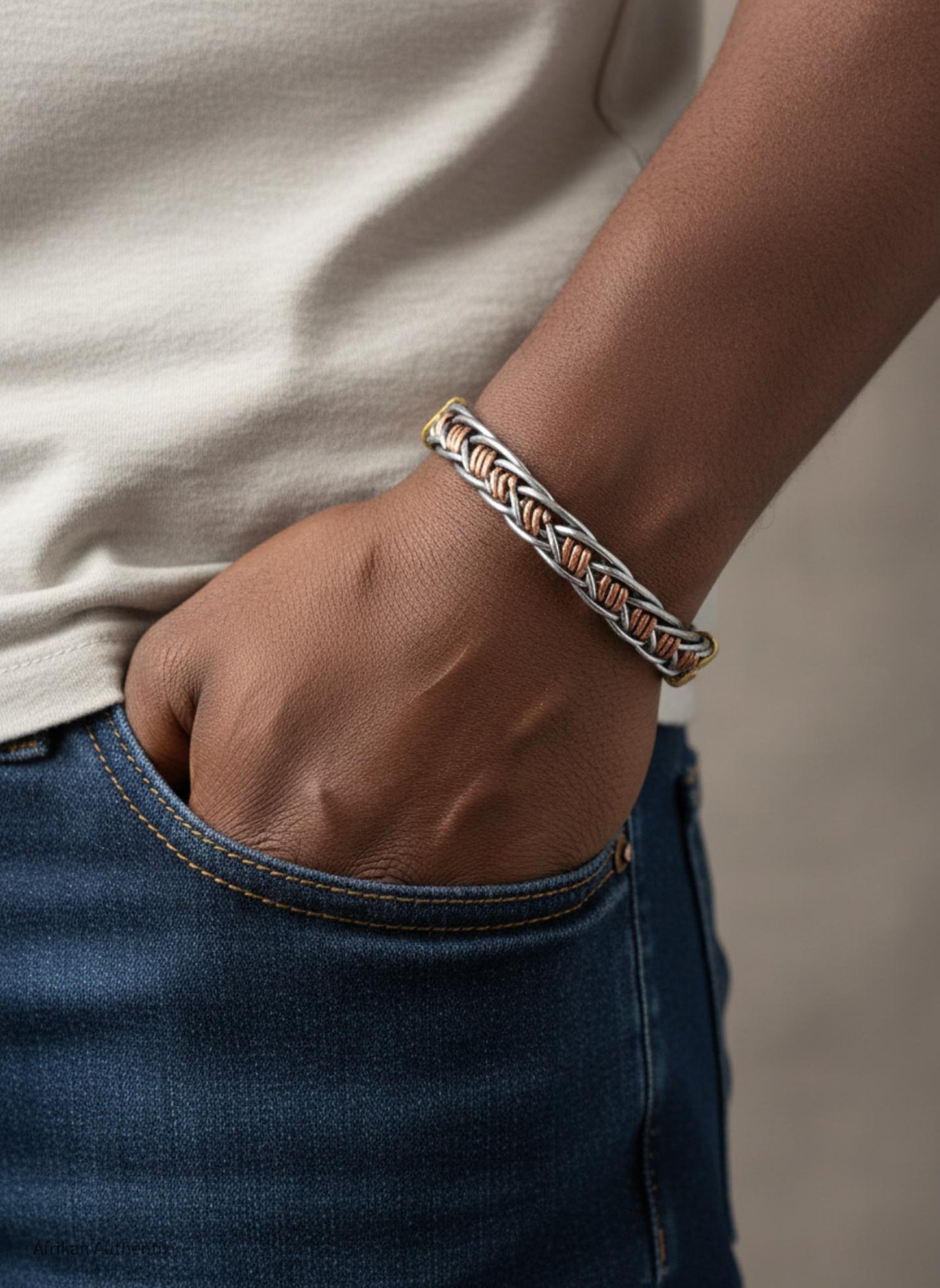 Men’s Aluminium and Copper braided Cuff Bracelet – Handmade African Bracelet