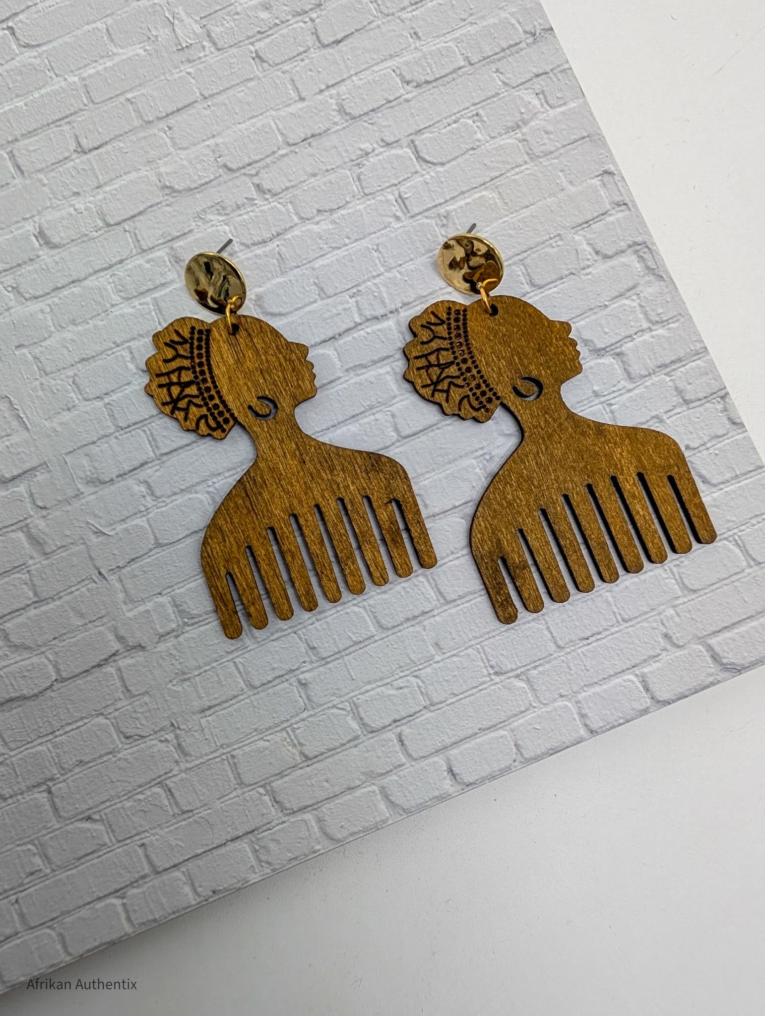 afro comb wooden earrings