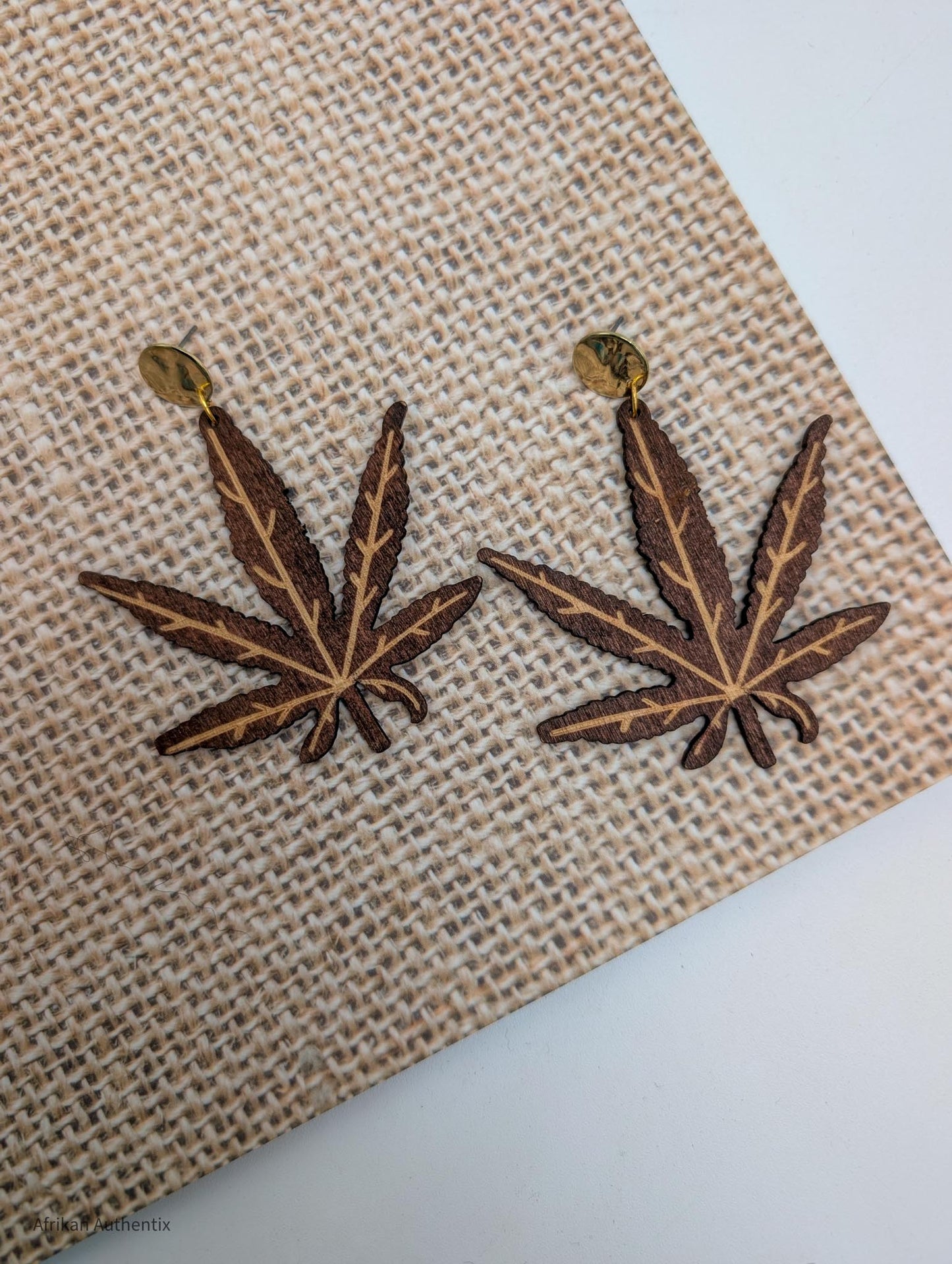 dark brown Hemp leaf wooden earrings