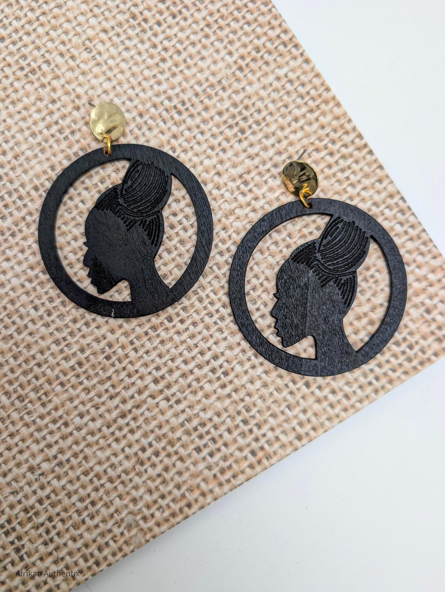 african woman silhouette wooden earrings