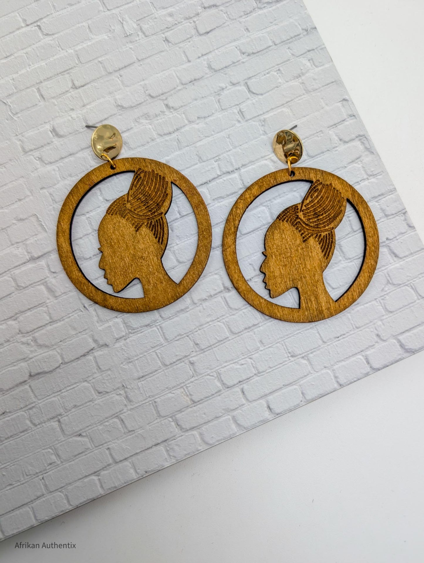 african woman silhouette wooden earrings