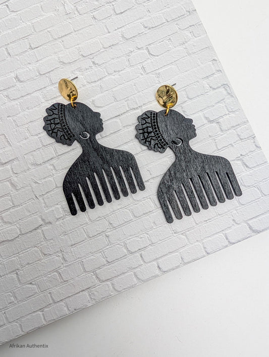 Duaffe Afrocomb wooden Earrings