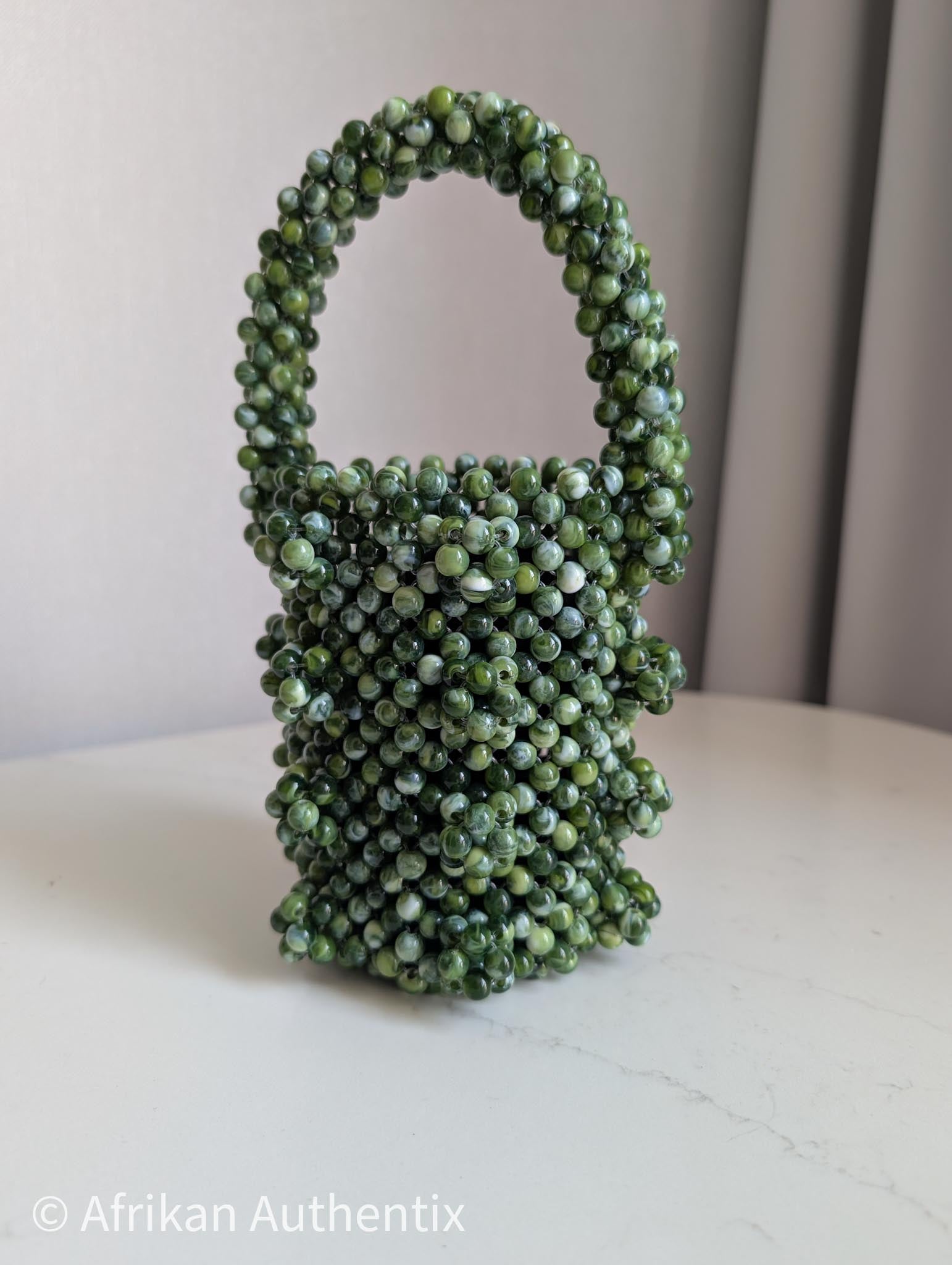 Green mini beaded bucket bag