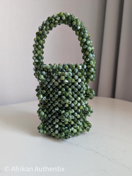 Green mini beaded bucket bag