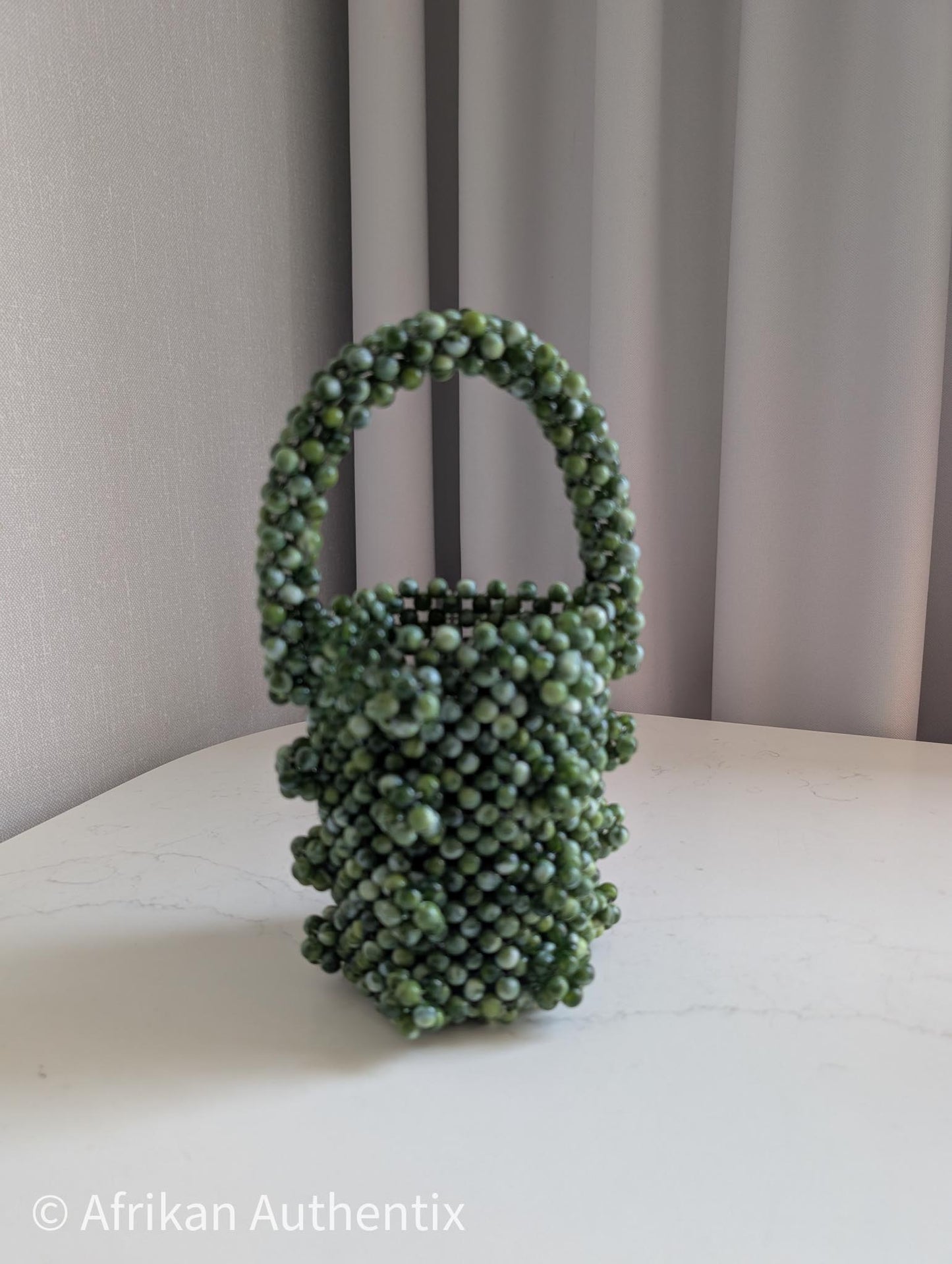 Green mini beaded bucket bag