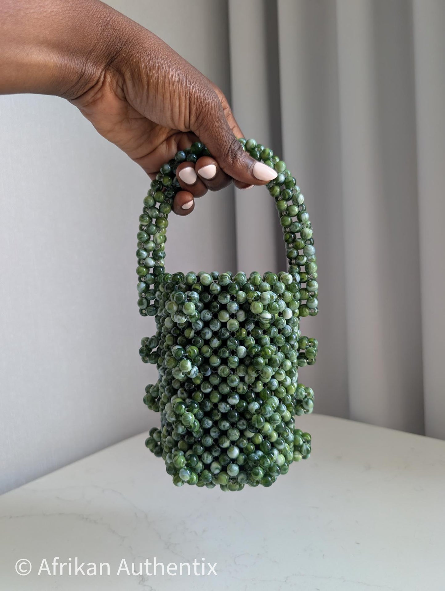 Green mini beaded bucket bag