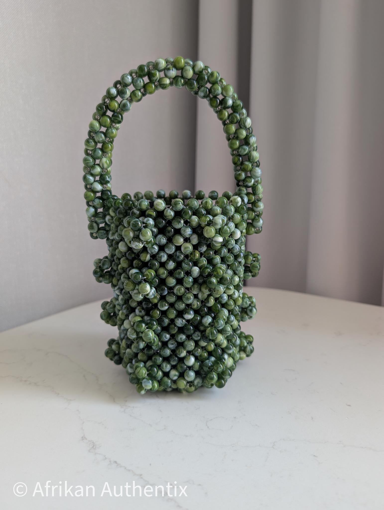 Green mini beaded bucket bag