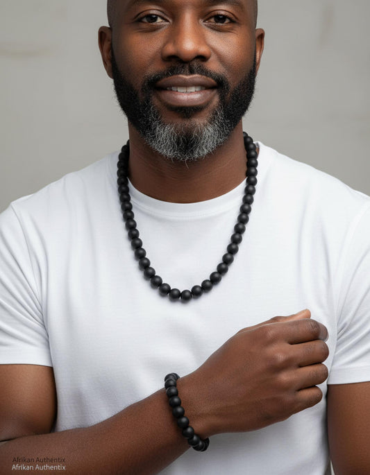  Black african men's necklace and bracelet set