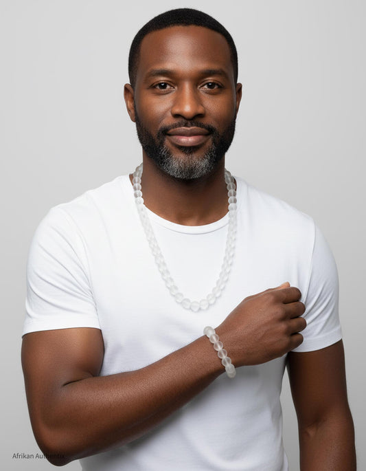 Clear african men's necklace and bracelet set