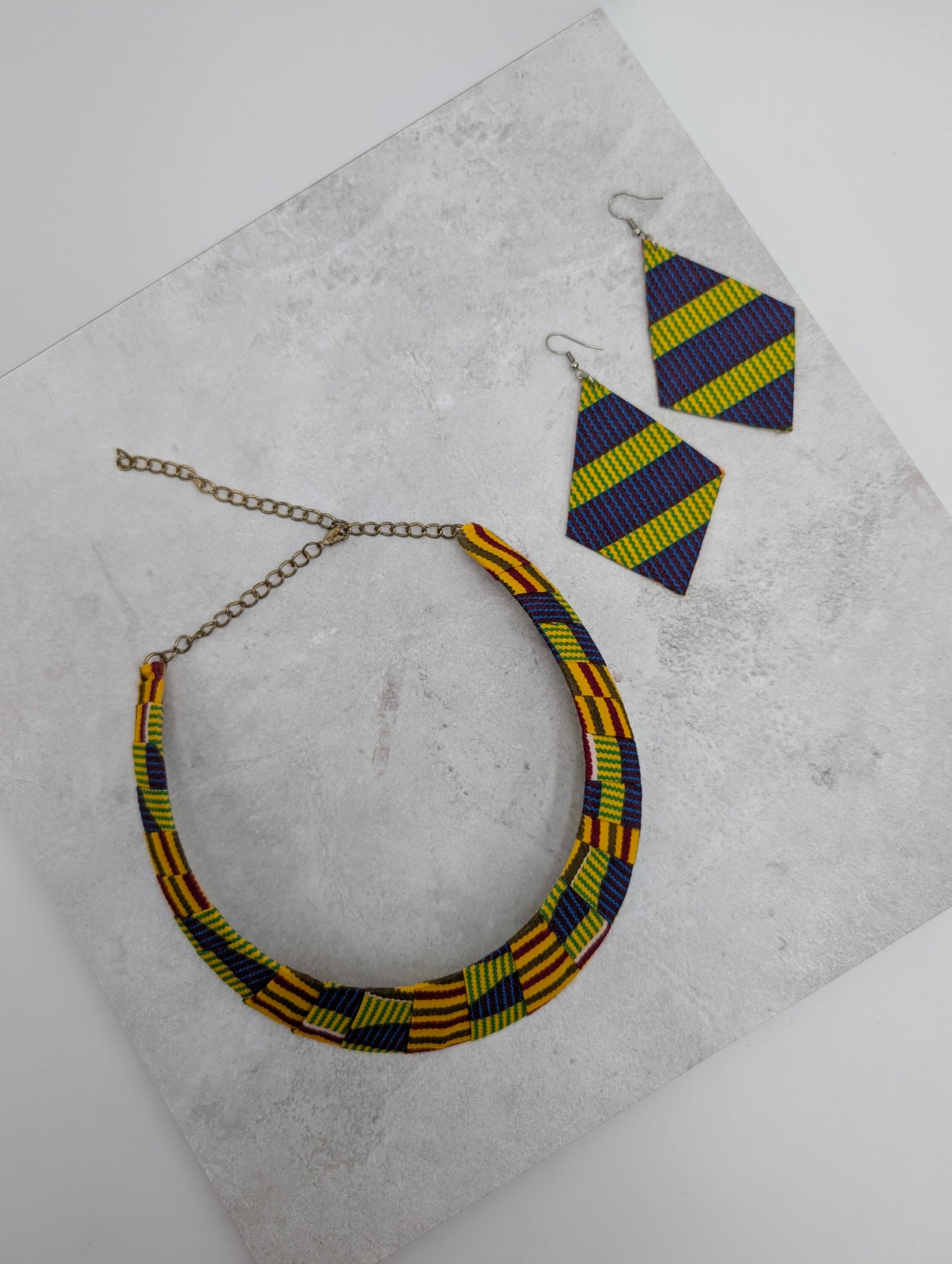 African Print Jewelry Set | Geometric print Necklace & Earrings by Afrikan Authentix
