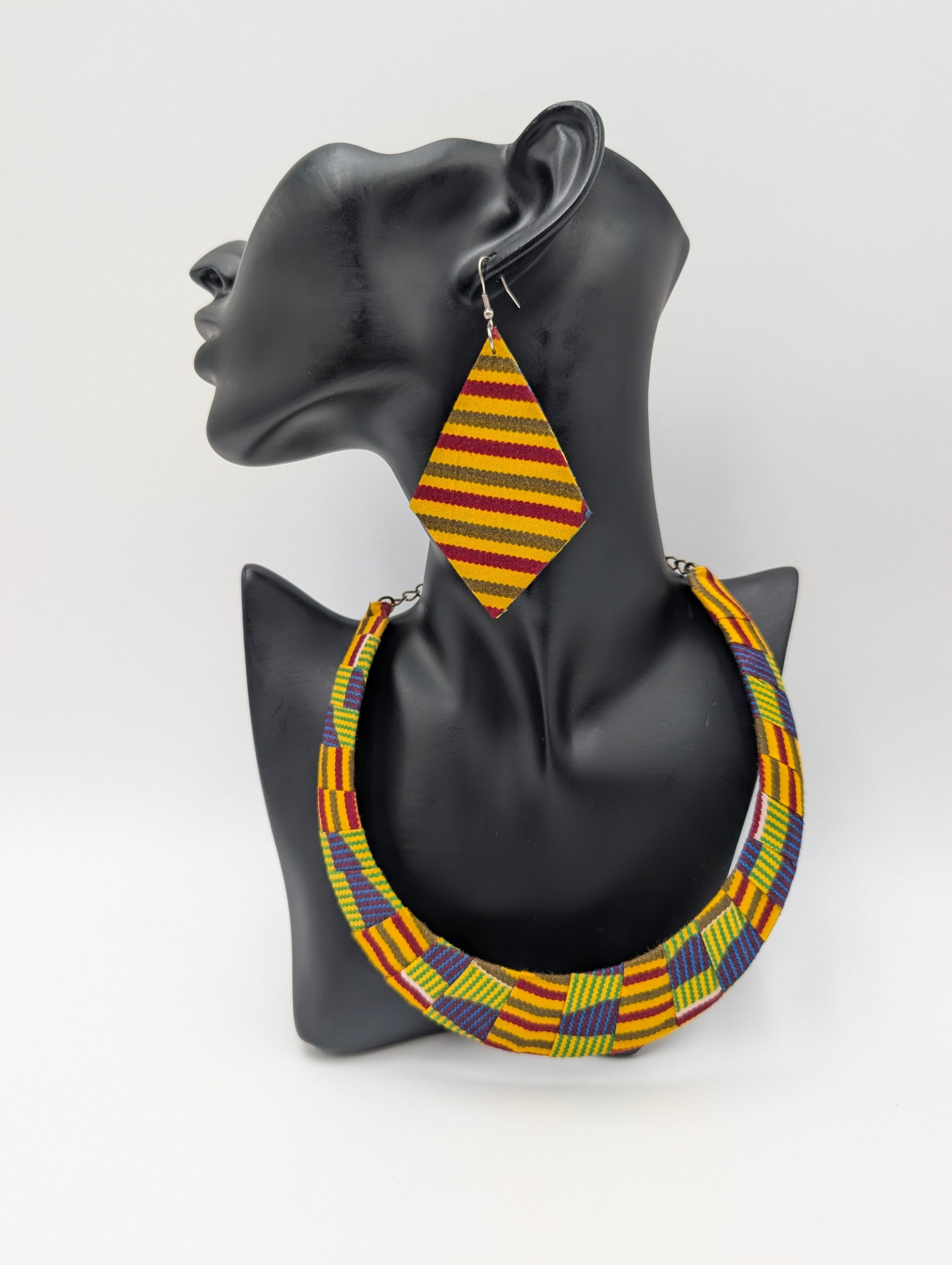 African Print Jewelry Set | Geometric print Necklace & Earrings by Afrikan Authentix