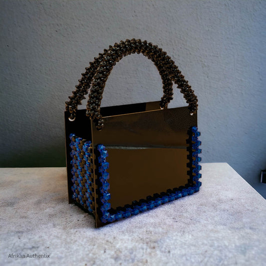 Black and Royal Blue Beaded Bag | Farida