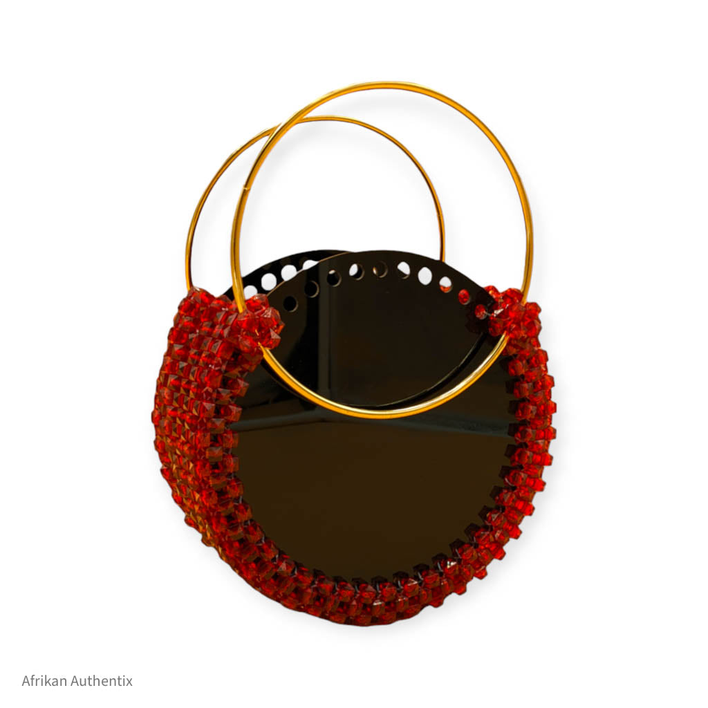 Black and Red Beaded Bag with Gold Handle| Nia