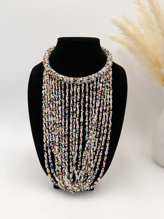 White African Beaded Bib Necklace