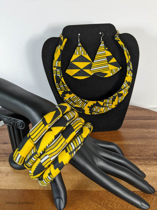 African Print Jewelry Set | Black and Yellow Zinab