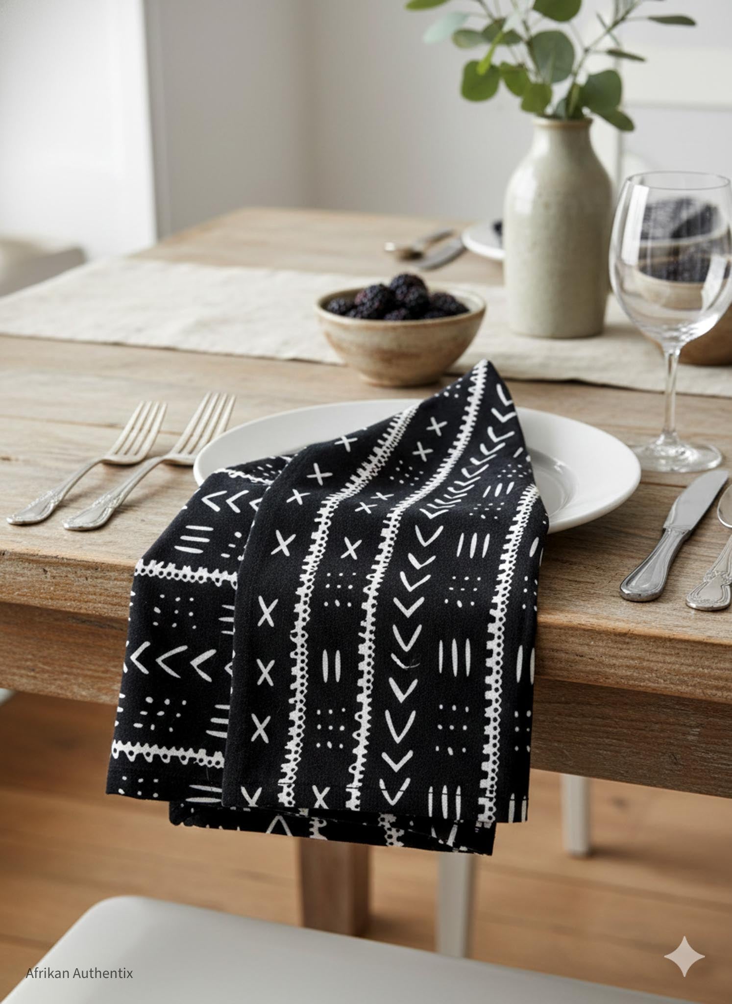 black and white african print cloth napkin