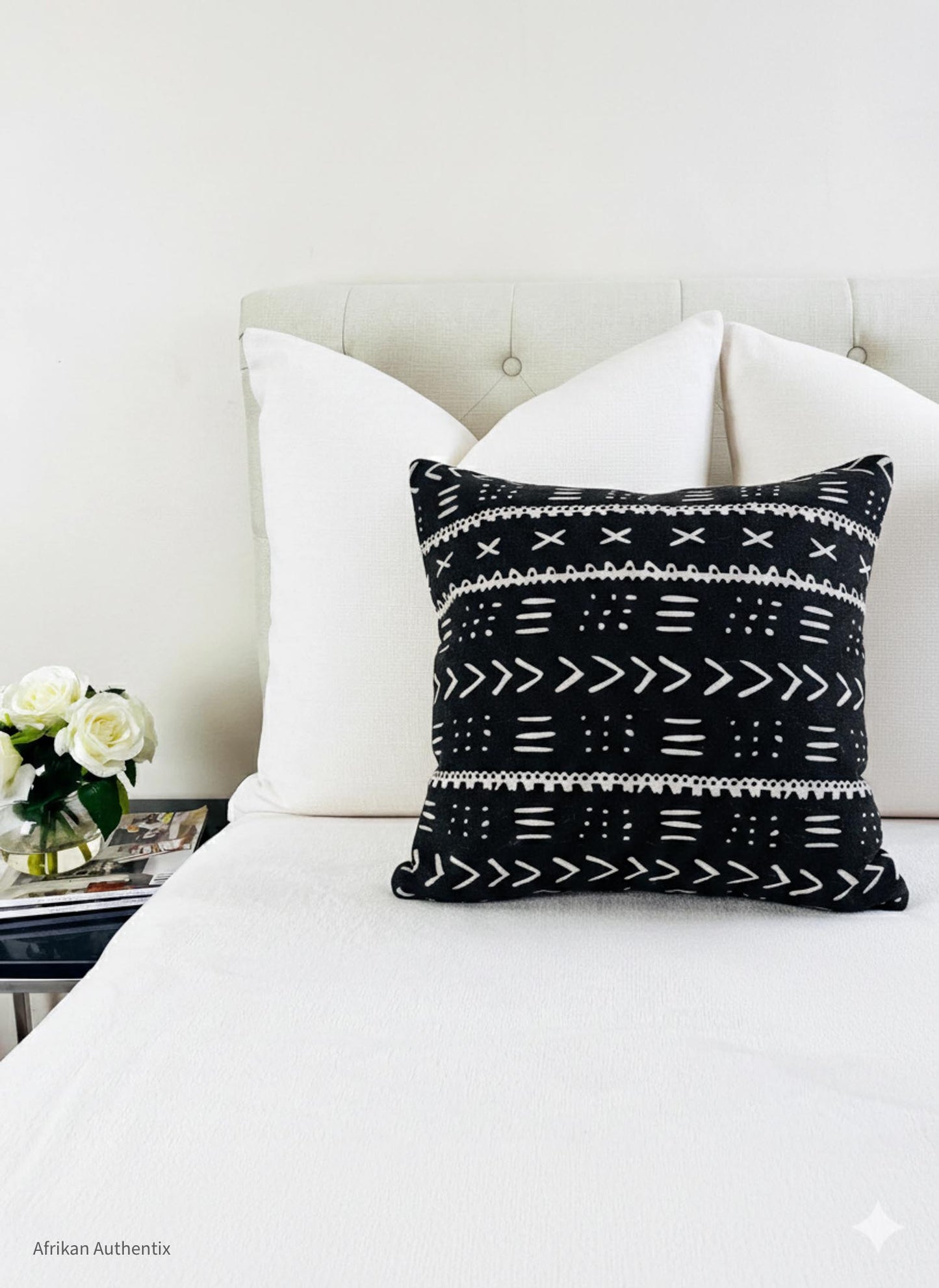 Handmade black mudcloth inspired African print pillow cover