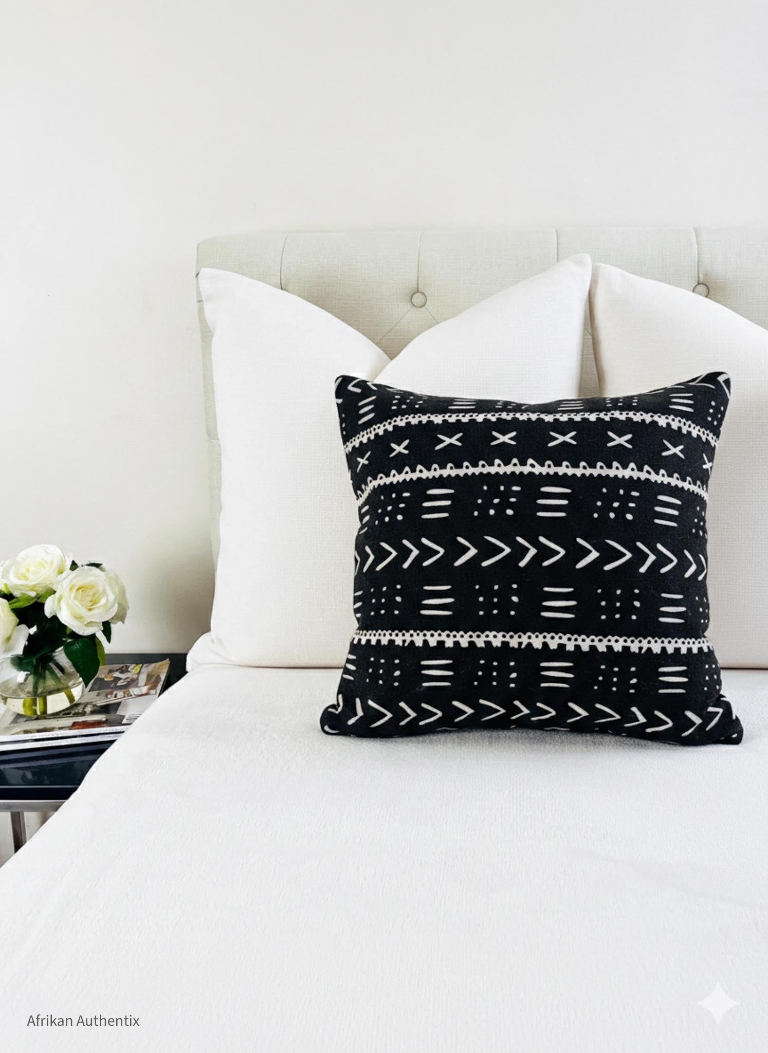Handmade black mudcloth inspired African print pillow cover