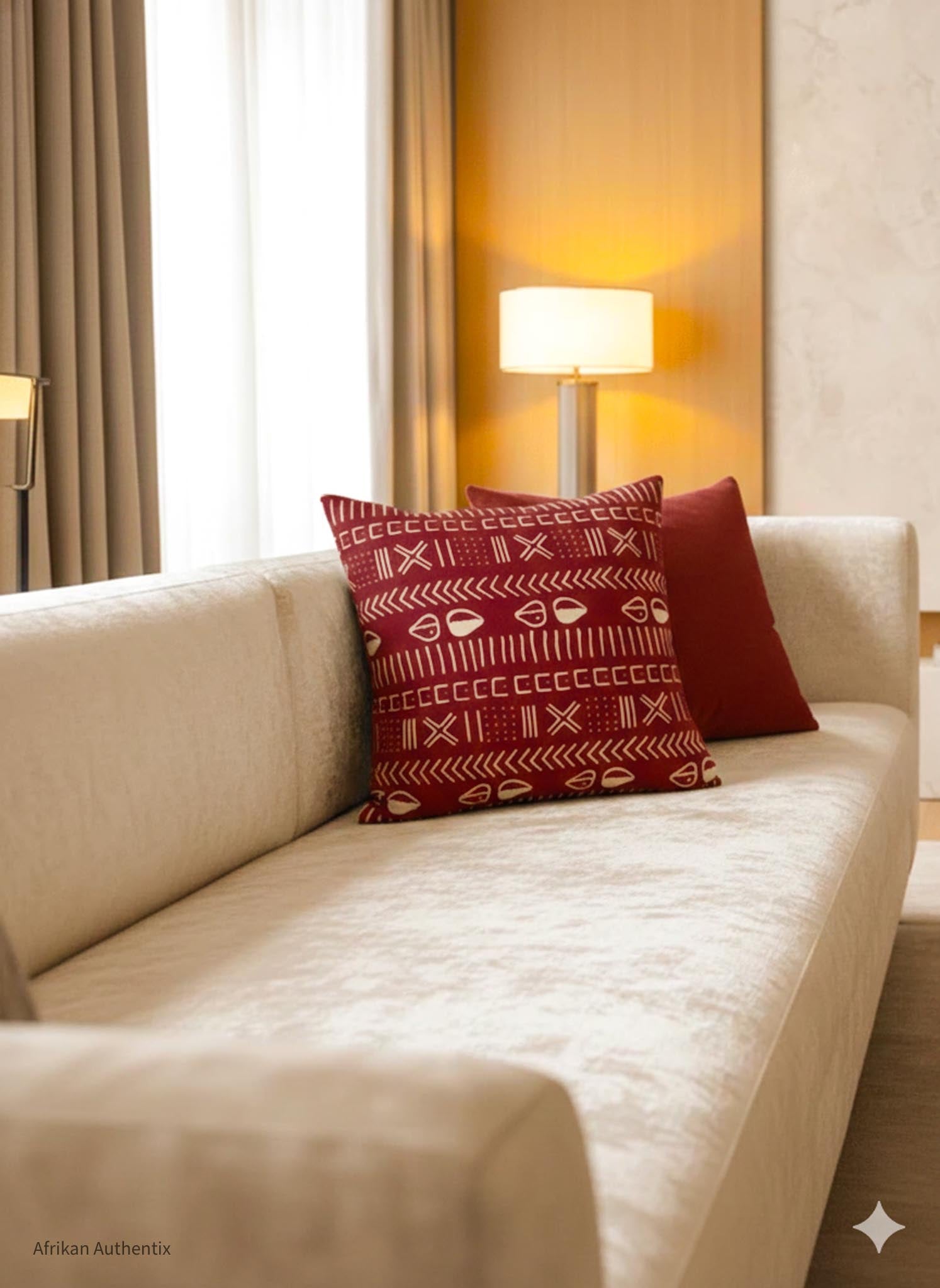 Handmade red tribal African print pillow cover