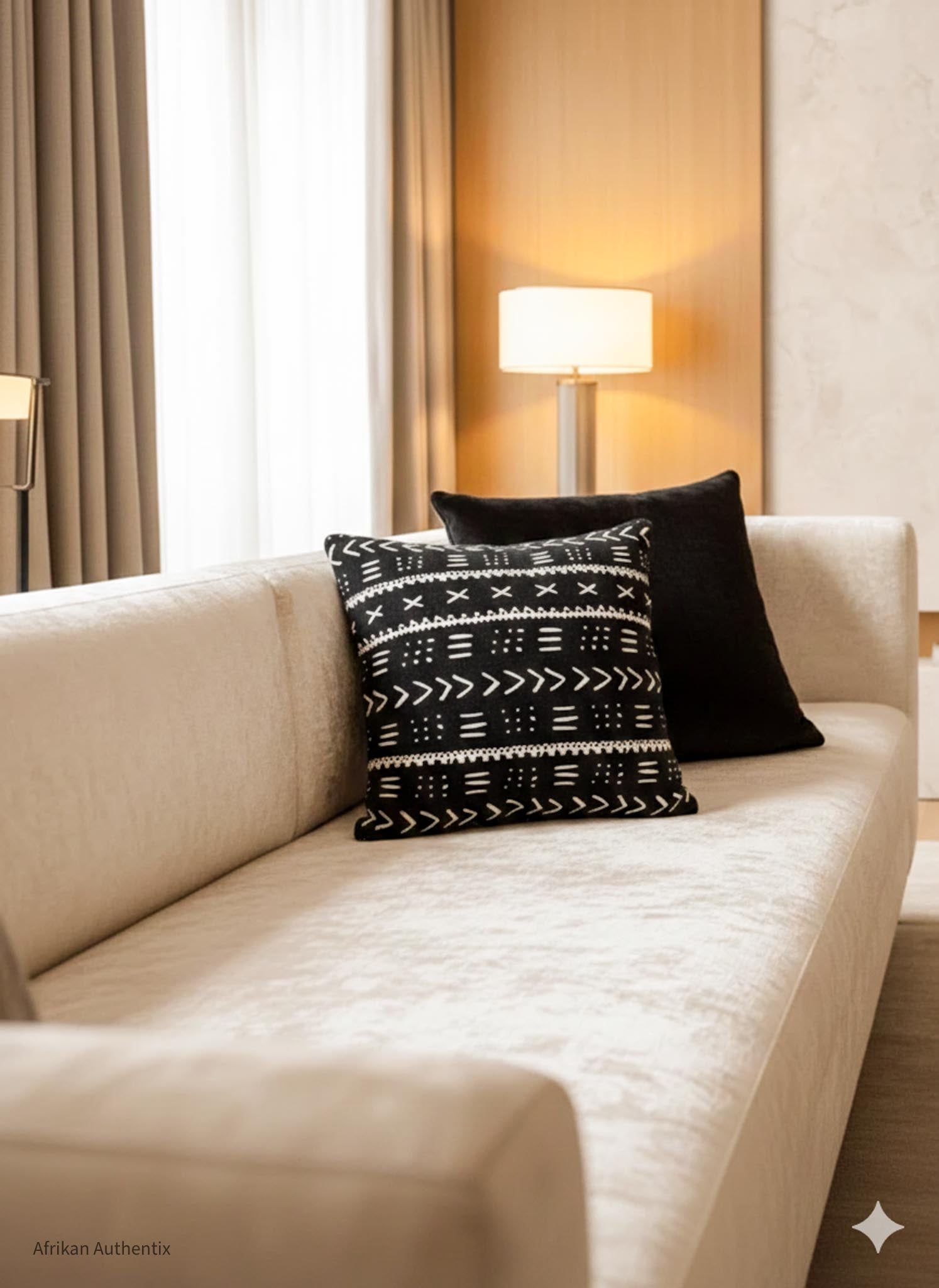 Handmade black mudcloth inspired African print pillow cover