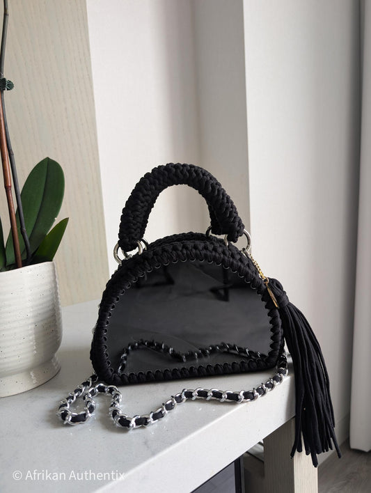 Black crochet handbag with tassels by Afrikan authentix