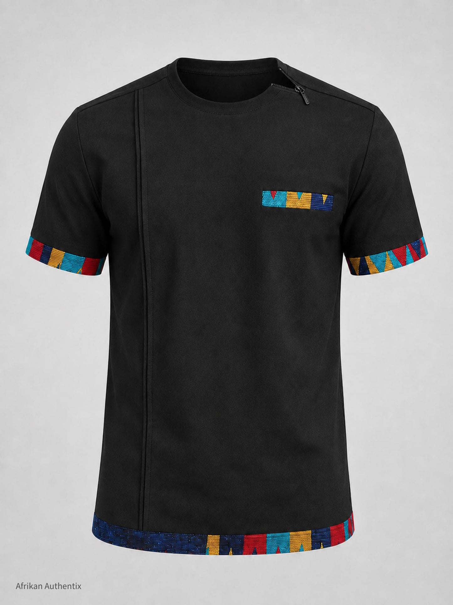 Modern African men's shirt with invisible shoulder zipper