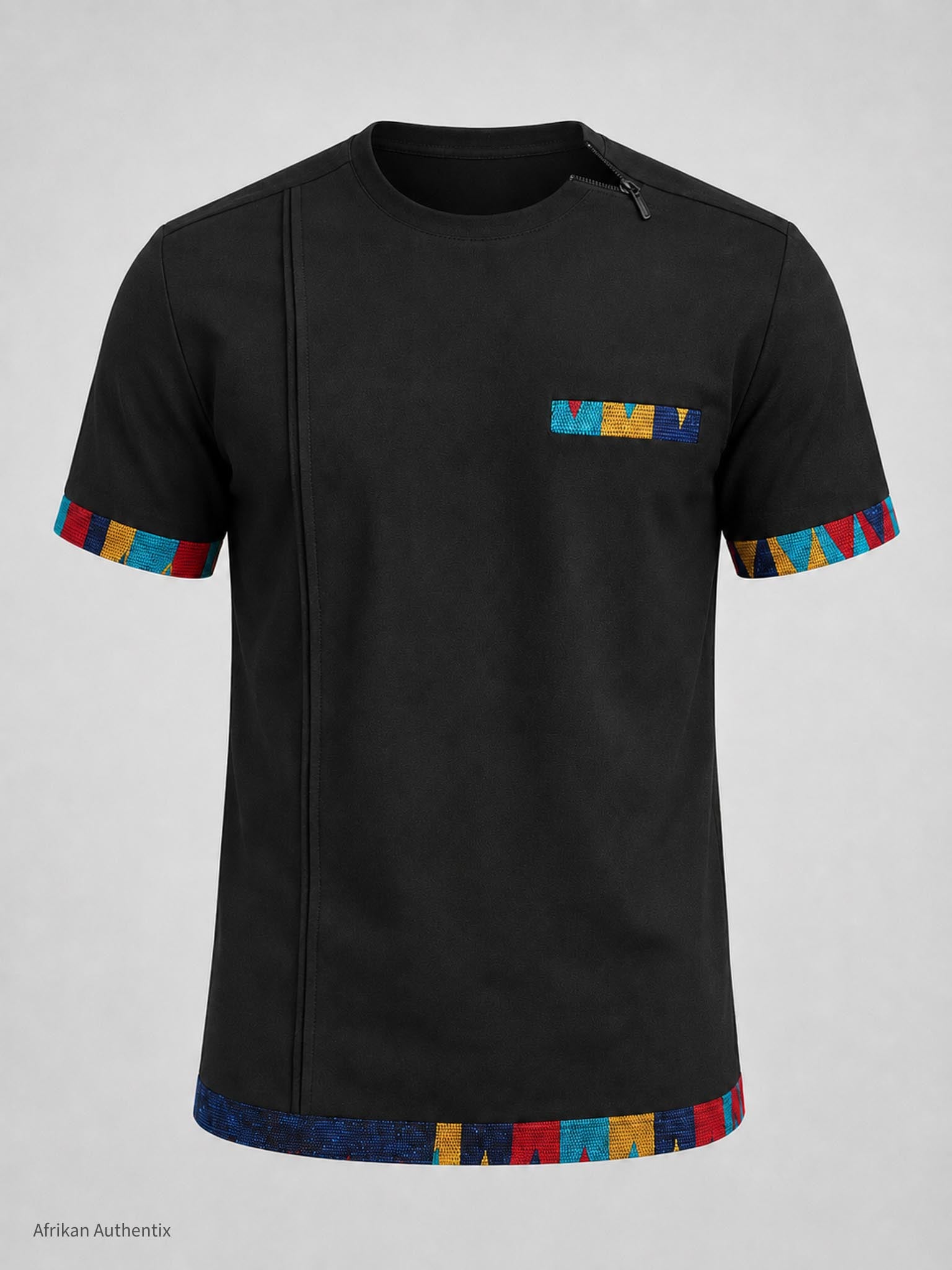 Modern African men's shirt with invisible shoulder zipper