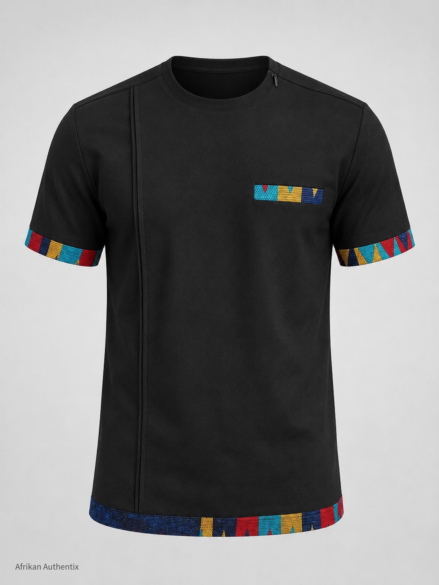 Modern African men's shirt with invisible shoulder zipper