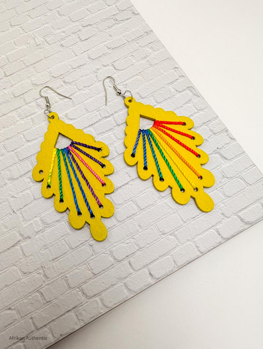 yellow wooden earrings