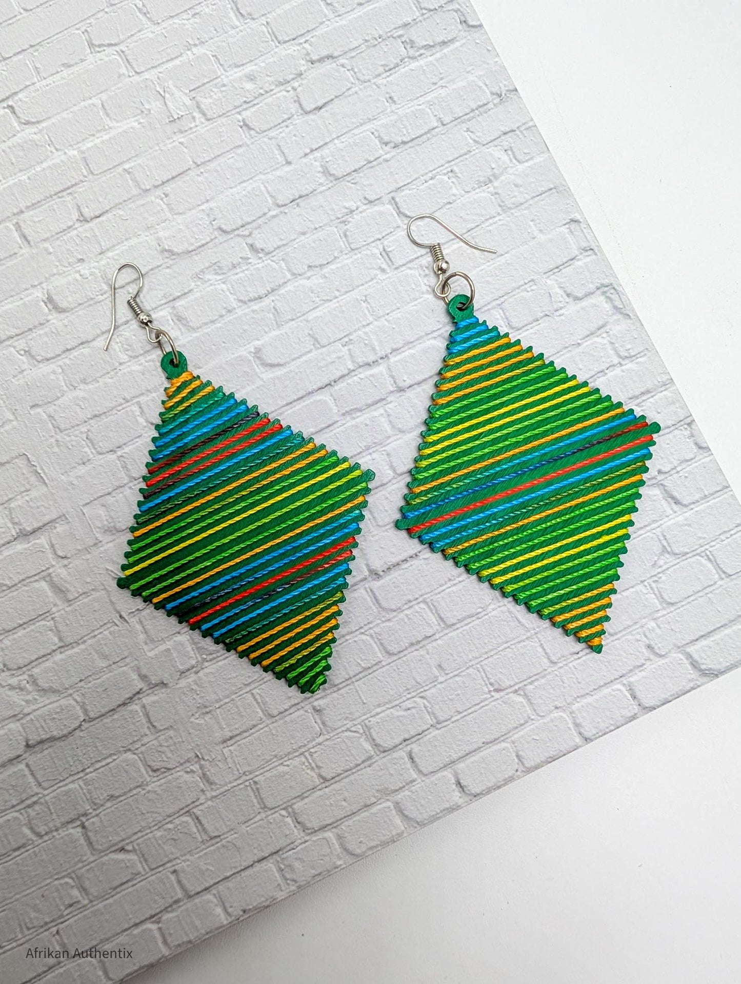 Green wooden earrings diamond shape