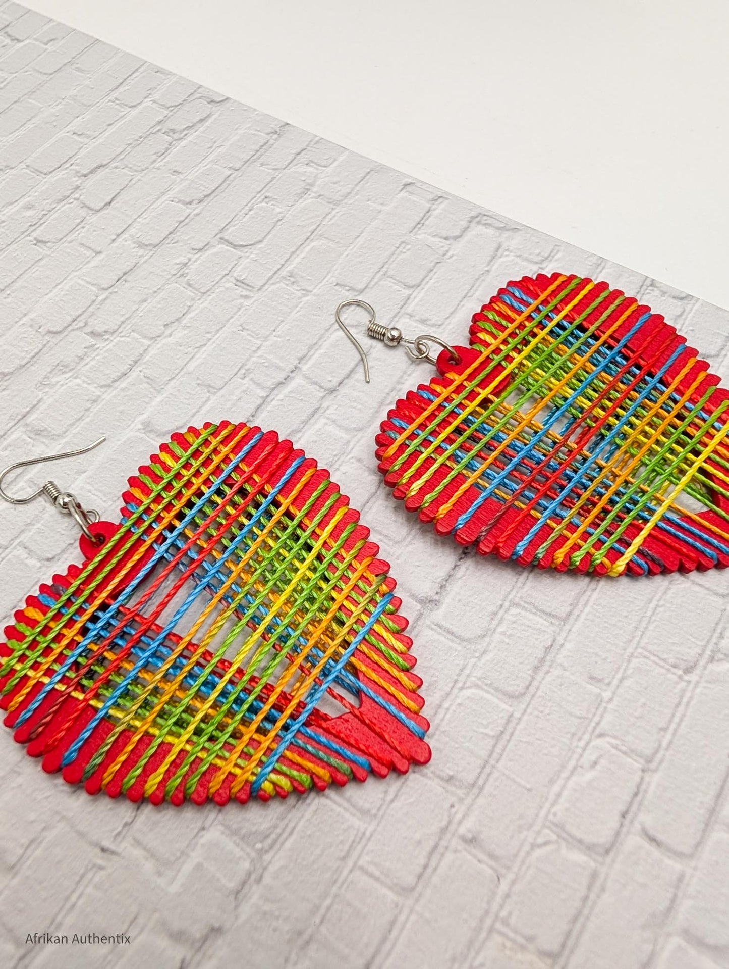 red heart shape wooden earrings