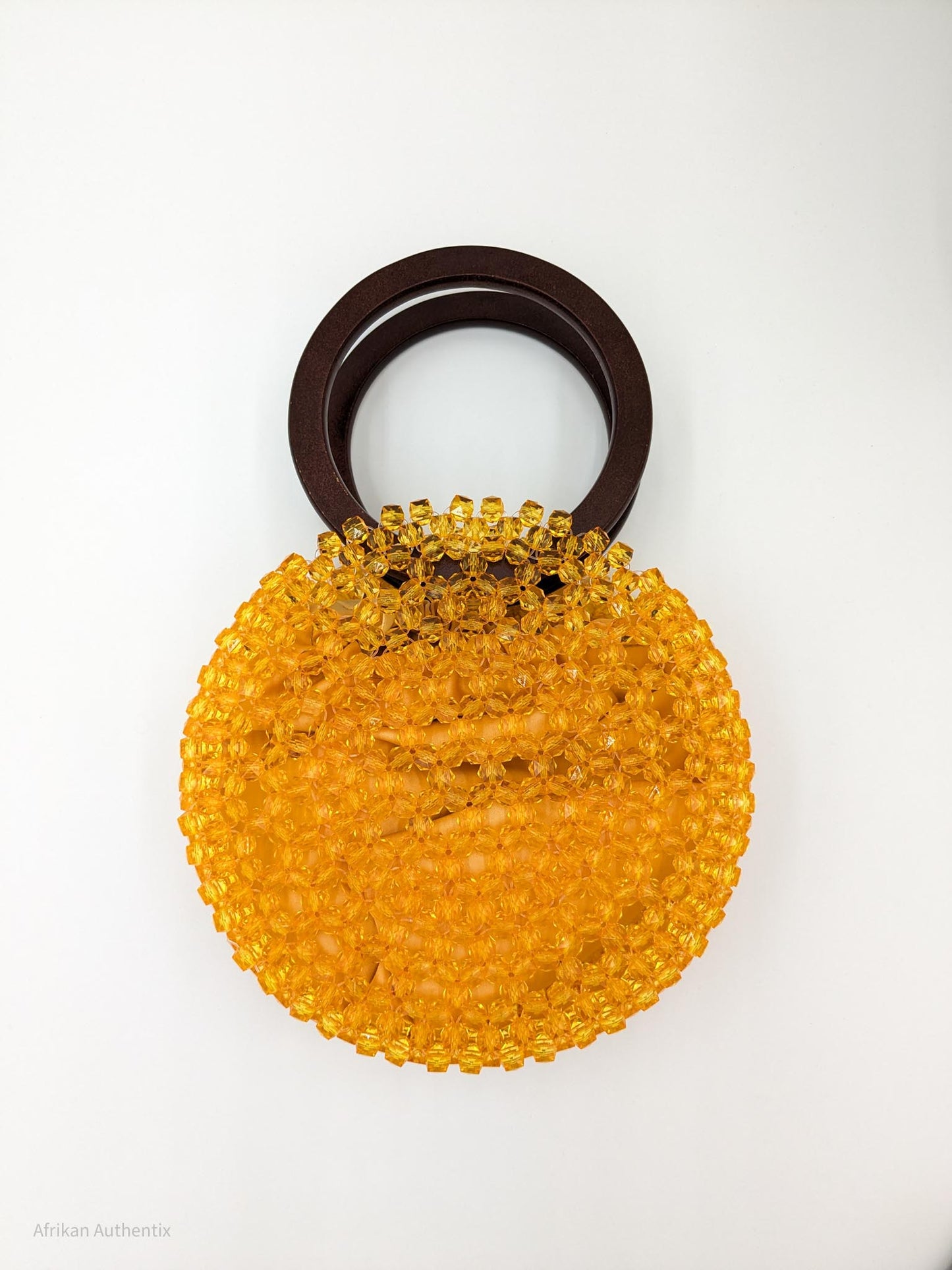 Yellow Beaded Bag with wooden handle | Alfayed